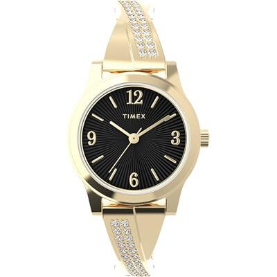 Timex damklocka Main Street, 25 mm, guldfärgat expansionsband i rostfritt stål med svart urtavla och boett i guldton, TW2Y39200 Timex damklocka Main Street, 25 mm, guldfärgat expansionsband i rostfritt stål med svart urtavla och boett i guldton, TW2Y39200
