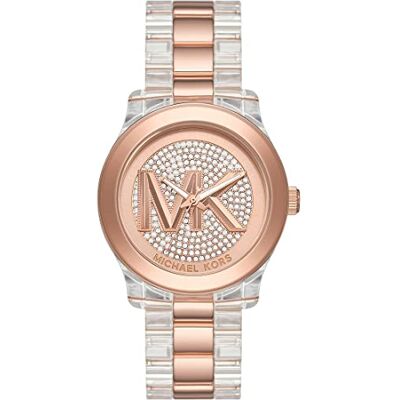 Michael Kors Runway-klocka för dam, kvartsurverk med tre visare och armband i rostfritt stål, keramik eller läder Michael Kors Runway-klocka för dam, kvartsurverk med tre visare och armband i rostfritt stål, keramik eller läder