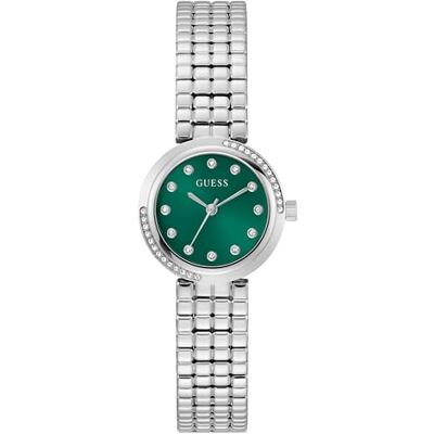 GUESS Damarmbandsur GW0930L1 Clara, 28 mm rostfritt stål silver, grön urtavla, kvarts, mineralglas, 3 ATM, zirkon, länkarmband 14 mm GUESS Damarmbandsur GW0930L1 Clara, 28 mm rostfritt stål silver, grön urtavla, kvarts, mineralglas, 3 ATM, zirkon, länkarmband 14 mm
