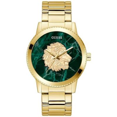 GUESS mäns monark guld rostfritt stål armband mineralglas grön urtavla 3 bar fodral diameter 44 mm GW0958G2 GUESS mäns monark guld rostfritt stål armband mineralglas grön urtavla 3 bar fodral diameter 44 mm GW0958G2