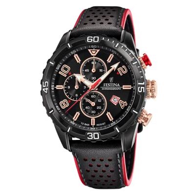 Festina Analog kvartsklocka för män med läderarmband F20519/4, svart, groß, Bälte Festina Analog kvartsklocka för män med läderarmband F20519/4, svart, groß, Bälte
