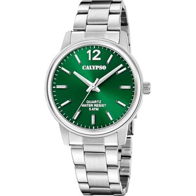 Calypso Herrklocka K5864/5 basic rostfritt stål fodral grått rostfritt stålarmband grå, Färg: grön, armband Calypso Herrklocka K5864/5 basic rostfritt stål fodral grått rostfritt stålarmband grå, Färg: grön, armband