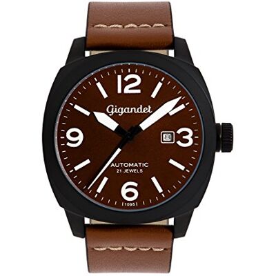 Gigandet Män analog japansk automatisk rörelse klocka med läderarmband 14VNAG9NE/001, BRUN Gigandet Män analog japansk automatisk rörelse klocka med läderarmband 14VNAG9NE/001, BRUN