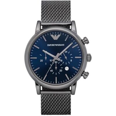 Giorgio Armani Klocka för män, kvarts kronografrörelse och 46 mm boettstorlek med armband i rostfritt stål Giorgio Armani Klocka för män, kvarts kronografrörelse och 46 mm boettstorlek med armband i rostfritt stål