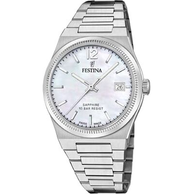 Festina Damklocka F20035/1 schweiziskt tillverkat rostfritt stål fodral grått rostfritt stålarmband grå, beige, klassisk, Beige, Klassisk Festina Damklocka F20035/1 schweiziskt tillverkat rostfritt stål fodral grått rostfritt stålarmband grå, beige, klassisk, Beige, Klassisk