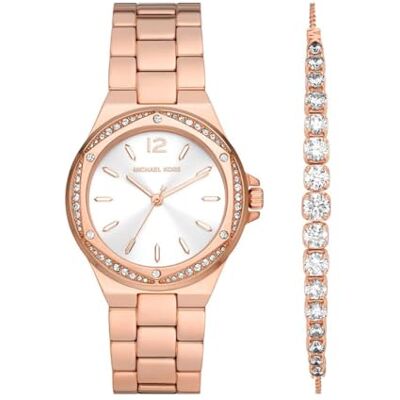 Michael Kors Lennox Damklocka, Roséguldfärgad Quartz tregångsverk med armband i rostfritt stål Michael Kors Lennox Damklocka, Roséguldfärgad Quartz tregångsverk med armband i rostfritt stål