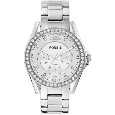 Fossil Riley Damklocka, kronografverk med armband i rostfritt stål eller läder Fossil Riley Damklocka, kronografverk med armband i rostfritt stål eller läder