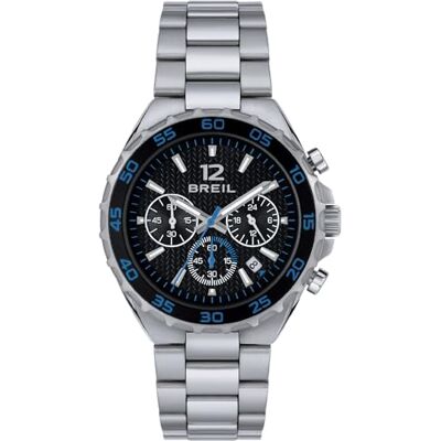 Breil Highway kollektion klocka med analog urtavla krono, kvartsrörelse och stålrem för män, Silver/svart/blå, En storlek, armband Breil Highway kollektion klocka med analog urtavla krono, kvartsrörelse och stålrem för män, Silver/svart/blå, En storlek, armband