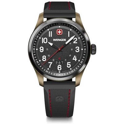 WENGER Terragraph Analog Kvarts Armbandsur För Män, Diameter 43 Mm, Tillverkad I Schweiz, Vattentät Upp Till 100 M, Läderband, 01.0541.125 WENGER Terragraph Analog Kvarts Armbandsur För Män, Diameter 43 Mm, Tillverkad I Schweiz, Vattentät Upp Till 100 M, Läderband, 01.0541.125
