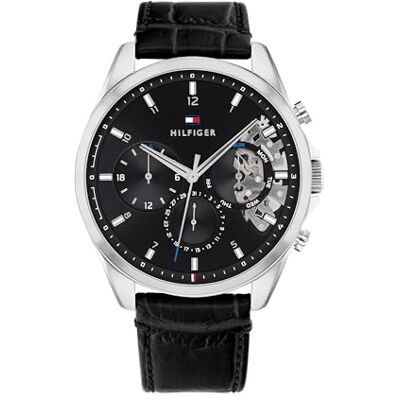 Tommy Hilfiger Analogt kvartsur för män med läderrem 1710449, Svart Tommy Hilfiger Analogt kvartsur för män med läderrem 1710449, Svart