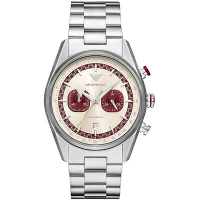 Giorgio Armani klocka för män, kvarts 2 sub dial kronografrörelse och 42 mm fodralstorlek med rostfritt stålband Giorgio Armani klocka för män, kvarts 2 sub dial kronografrörelse och 42 mm fodralstorlek med rostfritt stålband