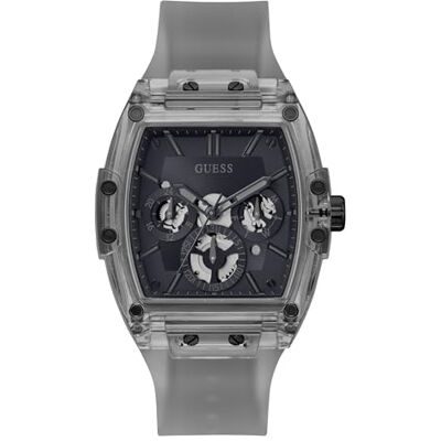 GUESS herrtrend casual tonneau diamant 43 mm klocka – svart urtavla rostfritt stål fodral & armband, Grå/Grå/Marinblå, En storlek, Klassisk GUESS herrtrend casual tonneau diamant 43 mm klocka – svart urtavla rostfritt stål fodral & armband, Grå/Grå/Marinblå, En storlek, Klassisk