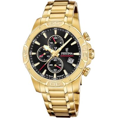 Festina klocka för män F20705/4 tidlös kronograf guld rostfritt stål fodral guld rostfritt stål band Festina klocka för män F20705/4 tidlös kronograf guld rostfritt stål fodral guld rostfritt stål band