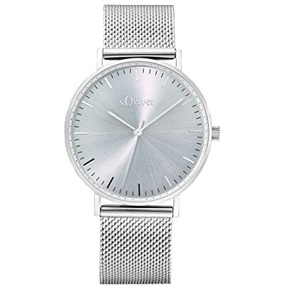 s.Oliver Analog kvartsklocka för kvinnor med armband i rostfritt stål, silver, 3 bar vattentät, levereras i presentförpackning för klocka, 2033520 s.Oliver Analog kvartsklocka för kvinnor med armband i rostfritt stål, silver, 3 bar vattentät, levereras i presentförpackning för klocka, 2033520
