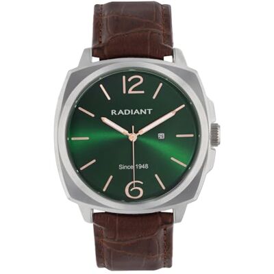 Radiant Analog kvartsklocka för män, rostfritt stål, 42 mm fodral, läderarmband, normalt spänne, batteri ingår, silver och grå, 5 ATM Radiant Analog kvartsklocka för män, rostfritt stål, 42 mm fodral, läderarmband, normalt spänne, batteri ingår, silver och grå, 5 ATM