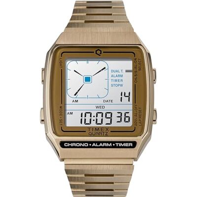 Timex Q Reissue Digital 32,5 mm herrklocka Guldfärgat armband i rostfritt stål, digital urtavla, guldfärgad boett TW2U72500 Timex Q Reissue Digital 32,5 mm herrklocka Guldfärgat armband i rostfritt stål, digital urtavla, guldfärgad boett TW2U72500