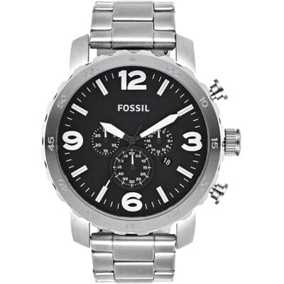 Fossil klocka för män Nate, 50 mm boettstorlek, kvarts kronograf rörelse, äkta läderrem Fossil klocka för män Nate, 50 mm boettstorlek, kvarts kronograf rörelse, äkta läderrem