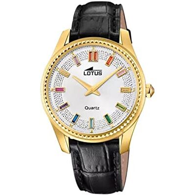 Lotus Damarmbandsur av rostfritt stål och läder i färgen guld-svart-färgglad 38 mm, vattentäthet: 5 bar, 18900/1, Guld-svart-färgglad Lotus Damarmbandsur av rostfritt stål och läder i färgen guld-svart-färgglad 38 mm, vattentäthet: 5 bar, 18900/1, Guld-svart-färgglad