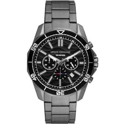 Giorgio Armani svart klocka för män, kvartskronografrörelse och 44 mm fodralstorlek med rostfritt stålband, Grått och svart Giorgio Armani svart klocka för män, kvartskronografrörelse och 44 mm fodralstorlek med rostfritt stålband, Grått och svart