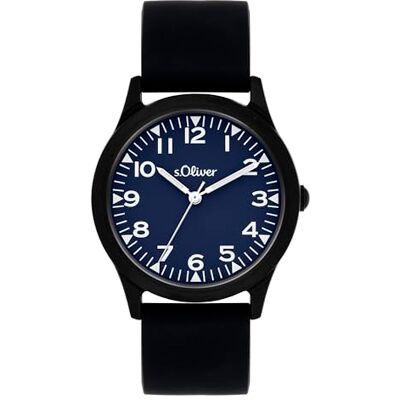 s.Oliver barnklocka – rund – svart – 35 mm – klocka av metall med kvartsurverk på silikonband med stiftspänne – analog armbandsur – 3 atm vattentät – reptålig s.Oliver barnklocka – rund – svart – 35 mm – klocka av metall med kvartsurverk på silikonband med stiftspänne – analog armbandsur – 3 atm vattentät – reptålig