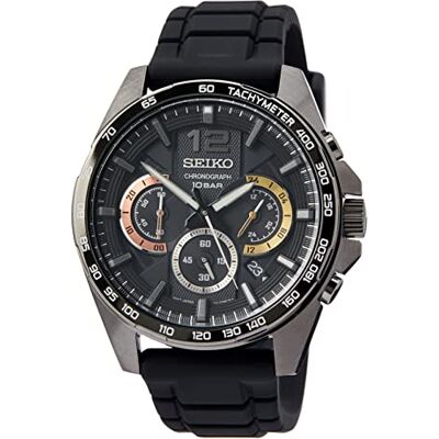 Seiko herrklocka kvarts rostfritt stål med silikonband, svart, Einheitsgröße, Kronograf Seiko herrklocka kvarts rostfritt stål med silikonband, svart, Einheitsgröße, Kronograf