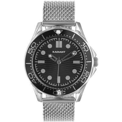 Radiant Strålande – Herr analog klocka i kvarts, 42 mm rund svart fodral, svart urtavla, silver/grått stålarmband med lås eller snäppstängning, vattentålig 5 ATM Radiant Strålande – Herr analog klocka i kvarts, 42 mm rund svart fodral, svart urtavla, silver/grått stålarmband med lås eller snäppstängning, vattentålig 5 ATM