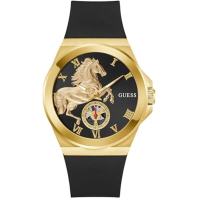 GUESS Herrarmbandsur vinyl, svart silikonarmband, mineralglas, svart urtavla, 3 bar, boettdiameter: 44 mm, GW0979G1 GUESS Herrarmbandsur vinyl, svart silikonarmband, mineralglas, svart urtavla, 3 bar, boettdiameter: 44 mm, GW0979G1