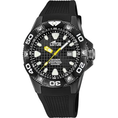 Lotus Herrklocka 18928/B Diver svart rostfritt stål fodral blått gummiband, Färg: svart, vit, rem Lotus Herrklocka 18928/B Diver svart rostfritt stål fodral blått gummiband, Färg: svart, vit, rem