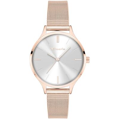 Tamaris damklocka – rund – roséguld – 34 mm – elegant damklocka i metall med kvartsurverk – analog armbandsur – 3 atm vattentät – reptålig Tamaris damklocka – rund – roséguld – 34 mm – elegant damklocka i metall med kvartsurverk – analog armbandsur – 3 atm vattentät – reptålig