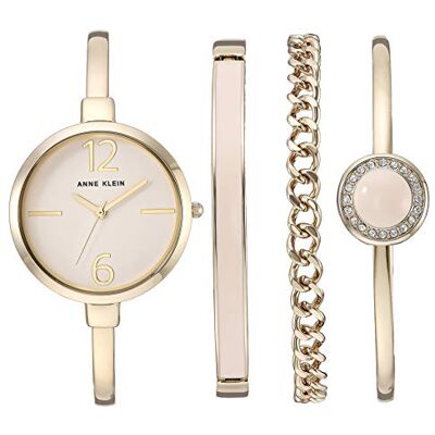 Anne Klein armband för kvinnor klocka och kristallaccent armbandsset, Guld/rosa, Kvartsurverk Anne Klein armband för kvinnor klocka och kristallaccent armbandsset, Guld/rosa, Kvartsurverk