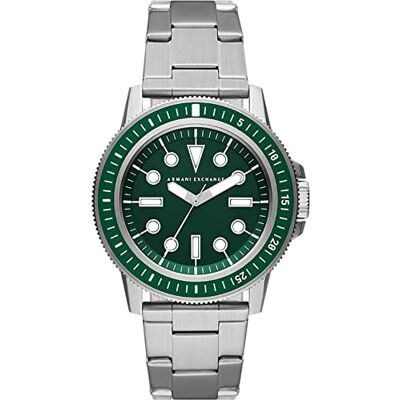 Giorgio Armani Watch For Men, Quartz Three hand movement och 42 mm boettstorlek med rostfritt stålrem, Silverton och skogsgrön Giorgio Armani Watch For Men, Quartz Three hand movement och 42 mm boettstorlek med rostfritt stålrem, Silverton och skogsgrön
