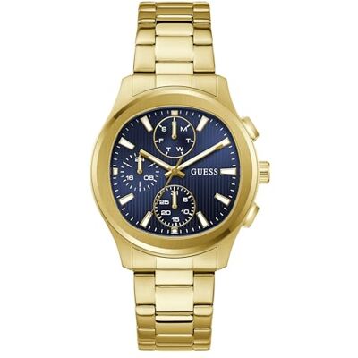 GUESS Palmer GW1048G2 mäns kvarts analog klocka i rostfritt stål 40 mm rostfritt stål armband guld 5 bar blå urtavla datumvisning GUESS Palmer GW1048G2 mäns kvarts analog klocka i rostfritt stål 40 mm rostfritt stål armband guld 5 bar blå urtavla datumvisning