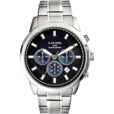 s.Oliver Oliver Herrklocka – rund – silver – 44 mm – klocka av metall med kvartsrörelse på rostfritt stål med vikspänne – analog armbandsur – 5 ATM vattentät – reptålig s.Oliver Oliver Herrklocka – rund – silver – 44 mm – klocka av metall med kvartsrörelse på rostfritt stål med vikspänne – analog armbandsur – 5 ATM vattentät – reptålig