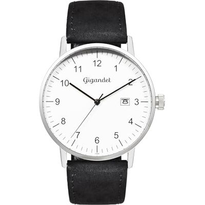 Gigandet Analog japansk kvartsurverk klocka för män med läderarmband 4VNAG26NE/001, silver Gigandet Analog japansk kvartsurverk klocka för män med läderarmband 4VNAG26NE/001, silver