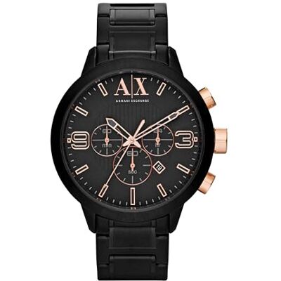 Giorgio Armani Watch For Men, Quartz Chronograph movement och 49mm Case Size med rostfritt stålrem, Svart och roséguldton Giorgio Armani Watch For Men, Quartz Chronograph movement och 49mm Case Size med rostfritt stålrem, Svart och roséguldton