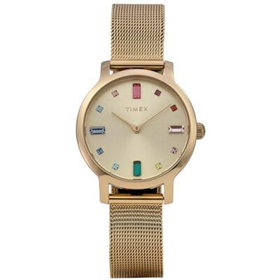 Timex TW2Y26400 Transcend kvartsur på 31 mm för kvinnor – guldfärgat nätarmband i rostfritt stål med guldfärgad urtavla Timex TW2Y26400 Transcend kvartsur på 31 mm för kvinnor – guldfärgat nätarmband i rostfritt stål med guldfärgad urtavla