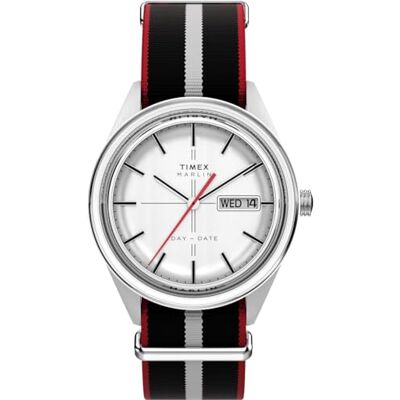 Timex TW2Y37300 Marlin Jet Quartz Kvartsur på 38 mm för män – svart tygrem med silverfärgad urtavla och boett i rostfritt stål Timex TW2Y37300 Marlin Jet Quartz Kvartsur på 38 mm för män – svart tygrem med silverfärgad urtavla och boett i rostfritt stål