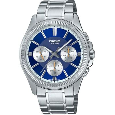 Casio herrklocka – MTP-1375D-2A1VDF blå urtavla, silverband, SILVER, Klassisk Casio herrklocka – MTP-1375D-2A1VDF blå urtavla, silverband, SILVER, Klassisk