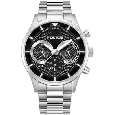 Police Driver III 43,5mm Svart multifunktionellt herrarmbandsur med silverarmband Police Driver III 43,5mm Svart multifunktionellt herrarmbandsur med silverarmband