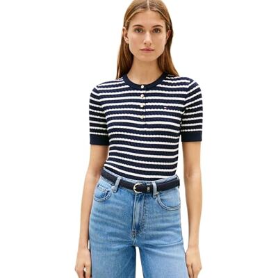 Tommy Hilfiger dam Co kabel fin Gg Ss Henley WW0WW49613, blå, XL Tommy Hilfiger dam Co kabel fin Gg Ss Henley WW0WW49613, blå, XL