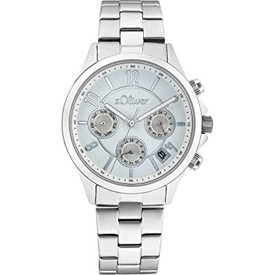 s.Oliver armbandsur dam quartz klocka analog, med armband i rostfritt stål, silver, 5 bar vattentät, multifunktion, kommer i klockor presentförpackning, 2033556 s.Oliver armbandsur dam quartz klocka analog, med armband i rostfritt stål, silver, 5 bar vattentät, multifunktion, kommer i klockor presentförpackning, 2033556