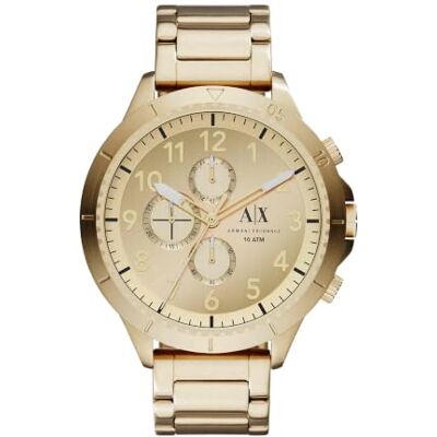 Giorgio Armani Watch For Men, Quartz Chronograph movement och 50 mm Case Size med rostfritt stålband, Guldton Giorgio Armani Watch For Men, Quartz Chronograph movement och 50 mm Case Size med rostfritt stålband, Guldton
