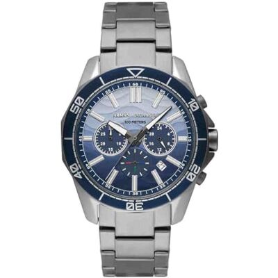 Giorgio Armani Silver tone Watch For Men, Quartz Chronograph movement and 44mm Case Size with Stainless steel strap Giorgio Armani Silver tone Watch For Men, Quartz Chronograph movement and 44mm Case Size with Stainless steel strap
