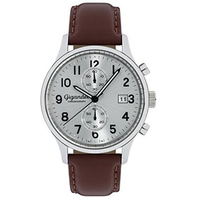Gigandet Analog japansk kvartsurverk klocka för män med läderarmband 3VNAG49/002, silver Gigandet Analog japansk kvartsurverk klocka för män med läderarmband 3VNAG49/002, silver