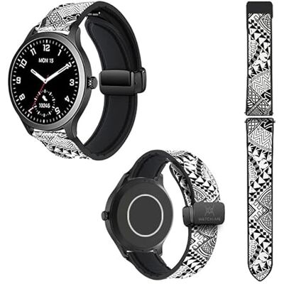 Cokitec 22 mm klockarmband i silikon och äkta läder: polynesier Cokitec 22 mm klockarmband i silikon och äkta läder: polynesier