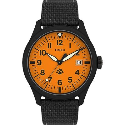 Timex Expedition North 43 mm herrklocka Brunt miljövänligt snabbfrigörande armband i två delar, orange urtavla, brun boett TW2W23700 Timex Expedition North 43 mm herrklocka Brunt miljövänligt snabbfrigörande armband i två delar, orange urtavla, brun boett TW2W23700