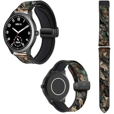 Cokitec 22 mm klockarmband i silikon och äkta läder: träbark Cokitec 22 mm klockarmband i silikon och äkta läder: träbark