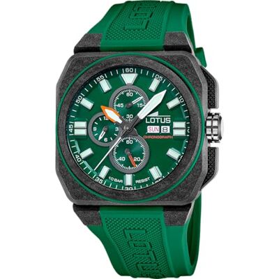 Lotus Herrklocka 18976/2 Chrono svart kolfiber fodral grönt gummiarmband, Färg: grön, rem Lotus Herrklocka 18976/2 Chrono svart kolfiber fodral grönt gummiarmband, Färg: grön, rem