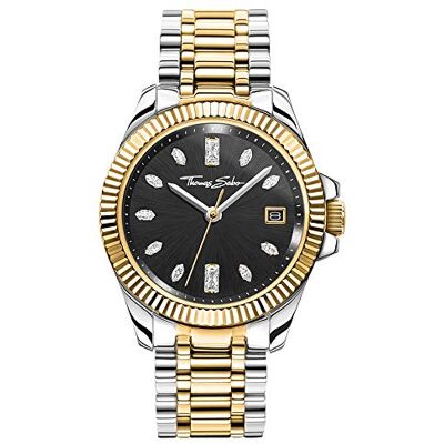 THOMAS SABO Damer analog kvartsur med rostfritt stål armband WA0370-291-203-33 mm, Gult guld, svart, 33 mm, Armband THOMAS SABO Damer analog kvartsur med rostfritt stål armband WA0370-291-203-33 mm, Gult guld, svart, 33 mm, Armband