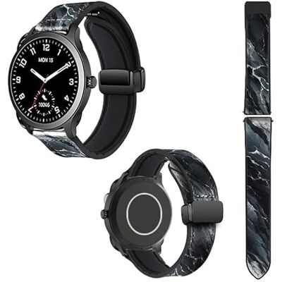 Cokitec 18 mm klockarmband i silikon och äkta läder: svart marmor Cokitec 18 mm klockarmband i silikon och äkta läder: svart marmor